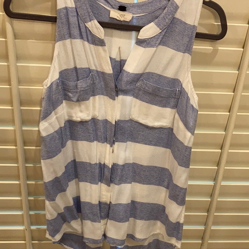 Blue and white stripe sleeveless top
